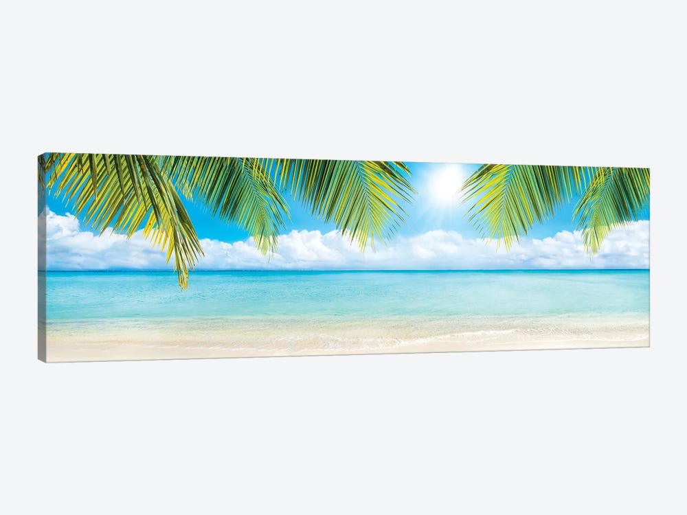 Beach Panorama With Palm Branches by Jan Becke 1-piece Canvas Wall Art
