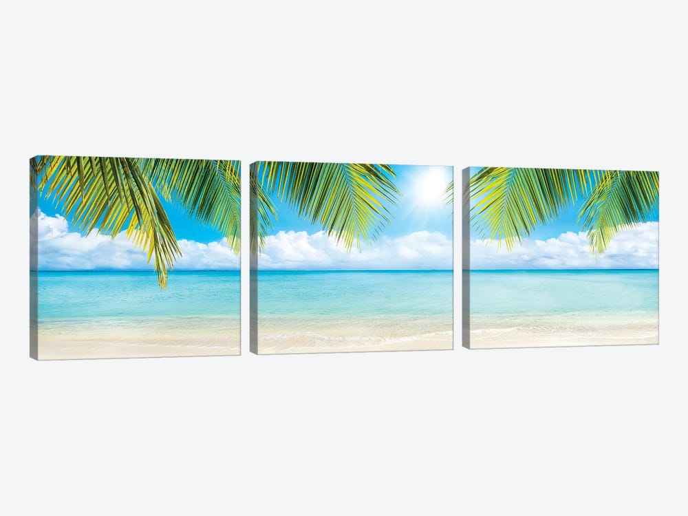 Beach Panorama With Palm Branches by Jan Becke 3-piece Canvas Art