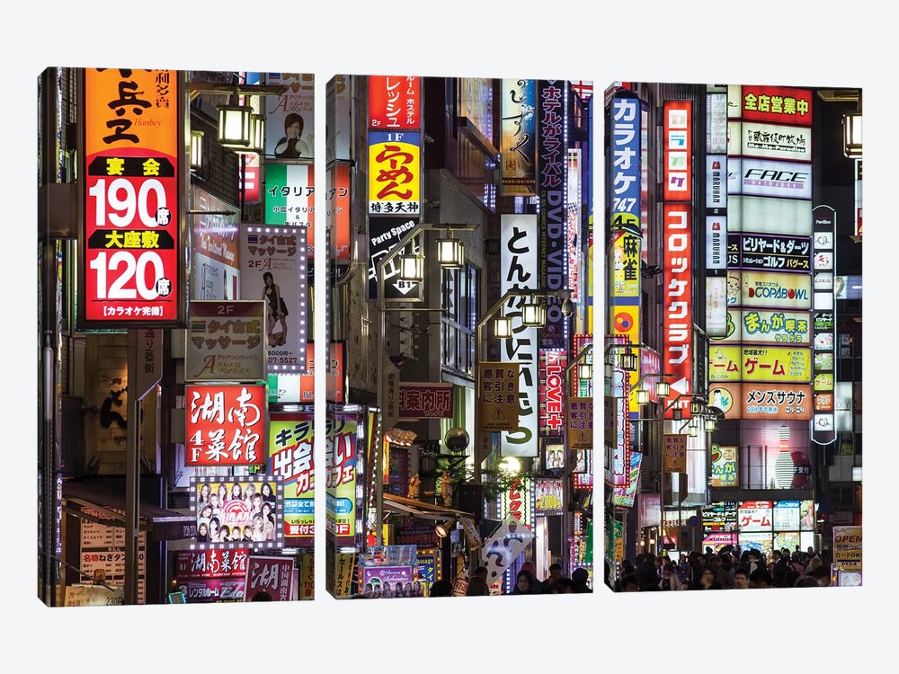 Kabukicho Nightlife District, Shinjuku, Tokyo by Jan Becke 3-piece Canvas Print