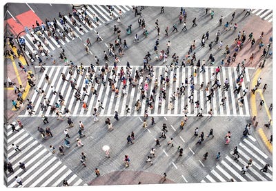 Aerial View Of Pedestrians At Shibuya Crossing, Tokyo, Japan Canvas Art Print - Tokyo Art