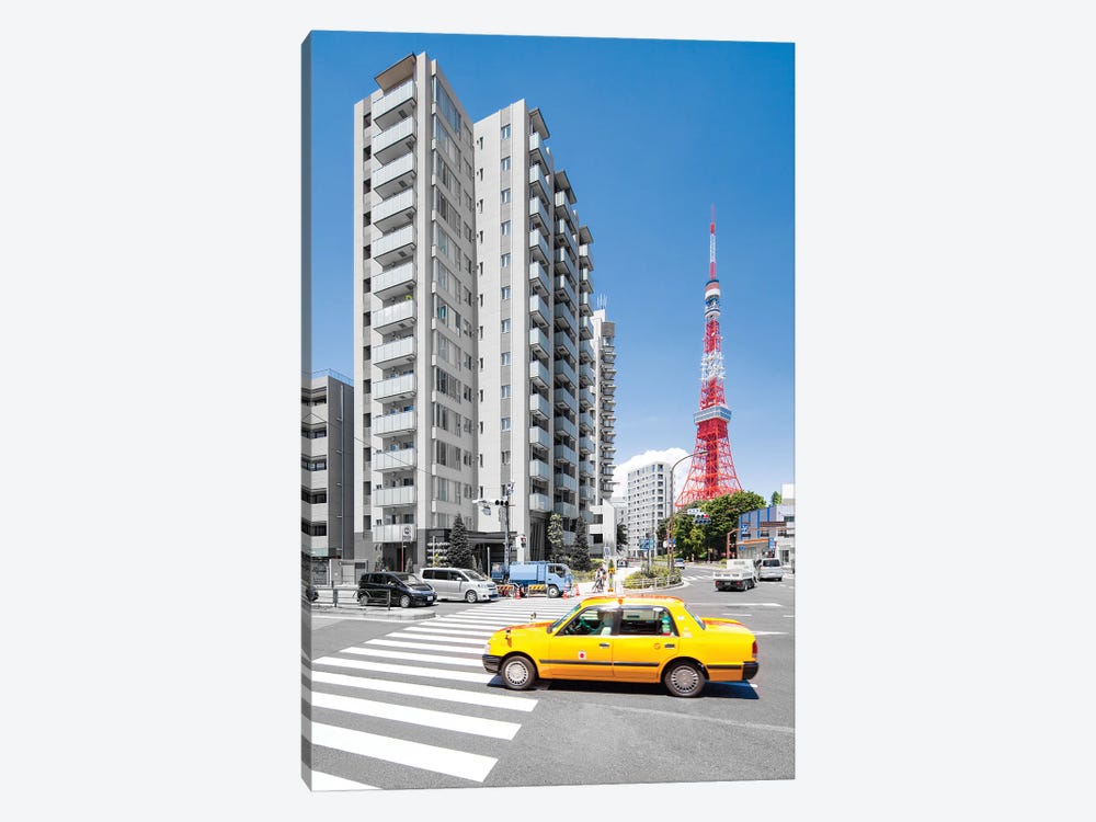 Tokyo Taxi And Tokyo Tower, Minato, Tokyo, Japan by Jan Becke 1-piece Canvas Print