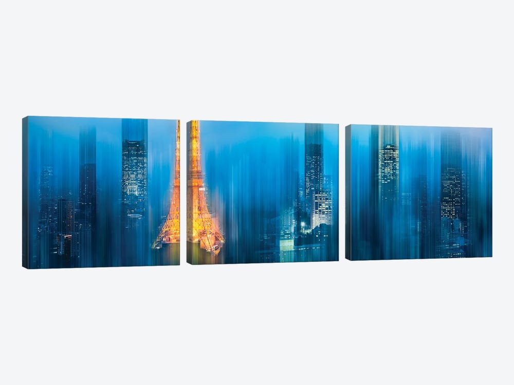 Tokyo Skyline And Tokyo Tower Abstract by Jan Becke 3-piece Art Print