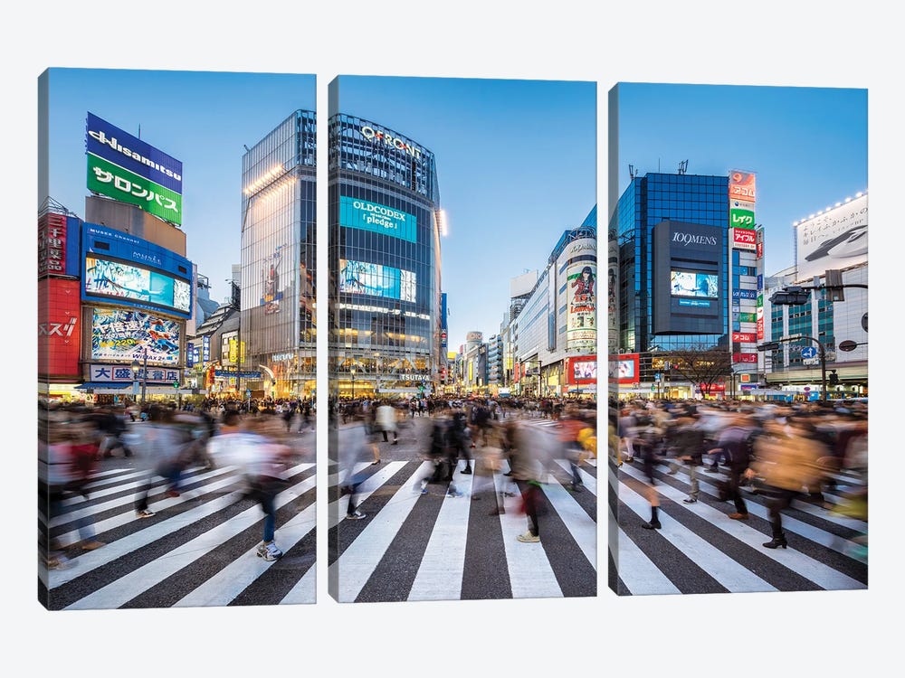 Shibuya Crossing In The Evening, Tokyo, Japan by Jan Becke 3-piece Canvas Wall Art