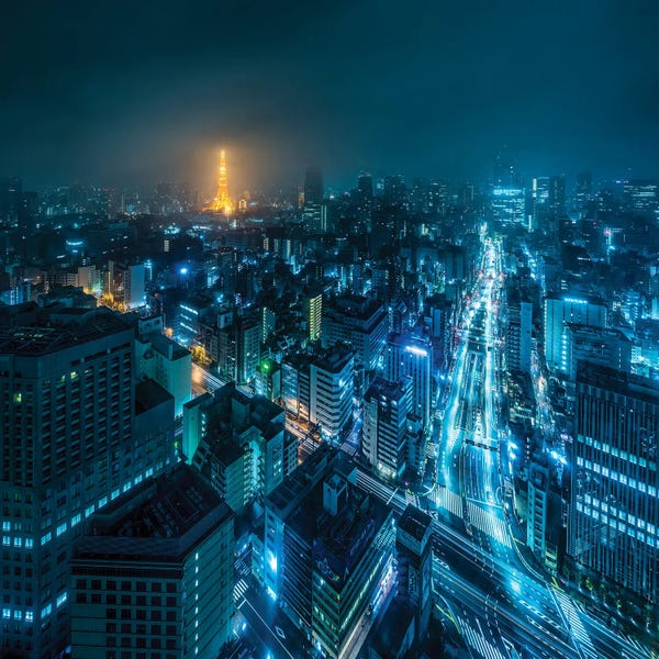 Aerial Photography: Tokyo At Night With Illuminated Tokyo Tower by Jan Becke