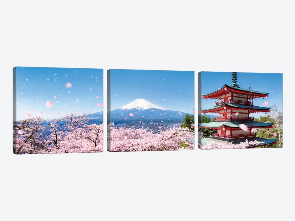 Chureito Pagoda And Mount Fuji During Cherry Blossom Season by Jan Becke 3-piece Art Print
