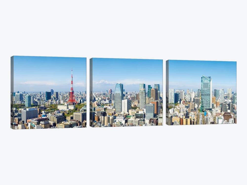 Tokyo Skyline Panorma With Tokyo Tower by Jan Becke 3-piece Canvas Art Print