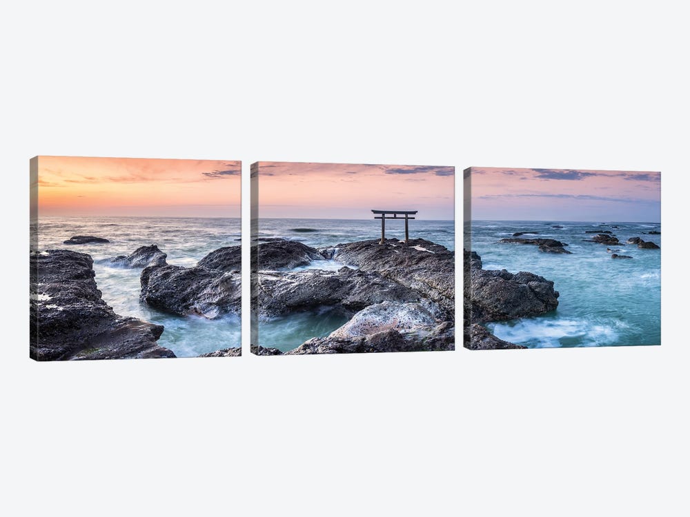 Panoramic View Of A Torii Gate At The Coast Of Oarai by Jan Becke 3-piece Canvas Art