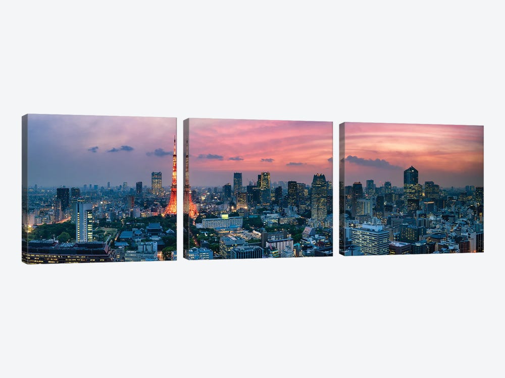 Tokyo Skyline Panorama With View Of Tokyo Tower by Jan Becke 3-piece Canvas Art