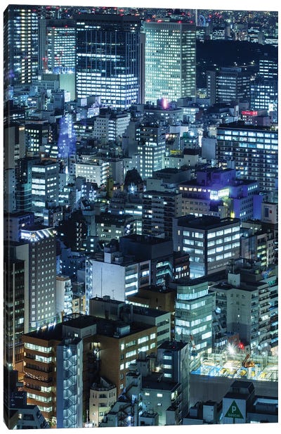Modern Skyscraper Buildings In Tokyo At Night Canvas Art Print - Tokyo Art