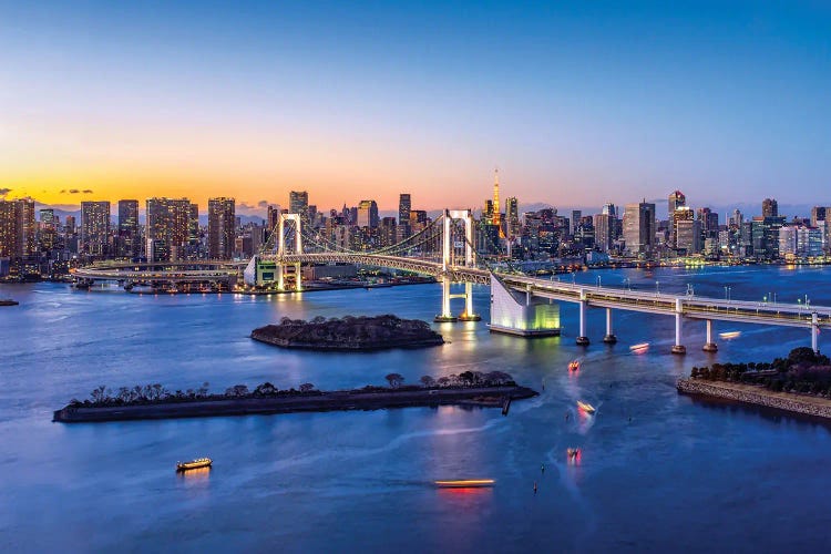 Rainbow Bridge And Tokyo Tower, Odaiba, Tokyo, Japan