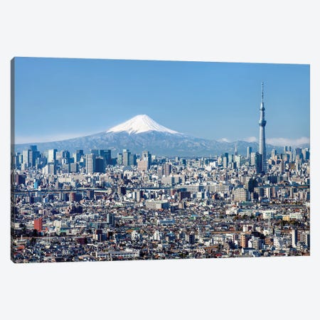 Tokyo Skyline With Mount Fuji And Tokyo Skytree Canvas Print #JNB1573} by Jan Becke Canvas Artwork