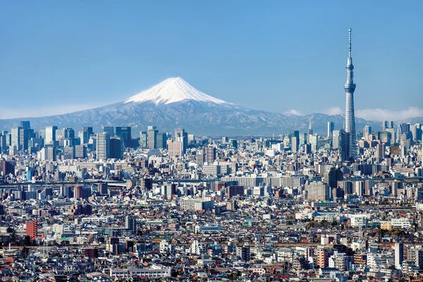 Aerial Photography: Tokyo Skyline With Mount Fuji And Tokyo Skytree by Jan Becke