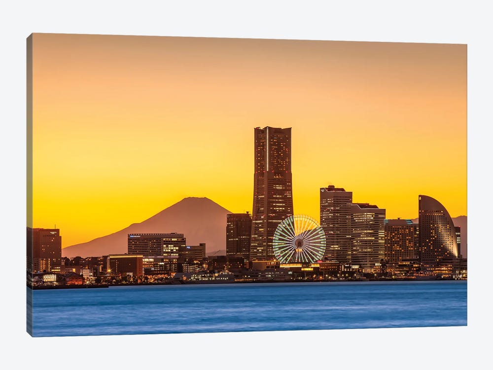 Yokohama Skyline At Sunset With Mount Fuji by Jan Becke 1-piece Canvas Wall Art