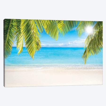 Sunny Beach With Palm Branches Canvas Print #JNB157} by Jan Becke Canvas Artwork