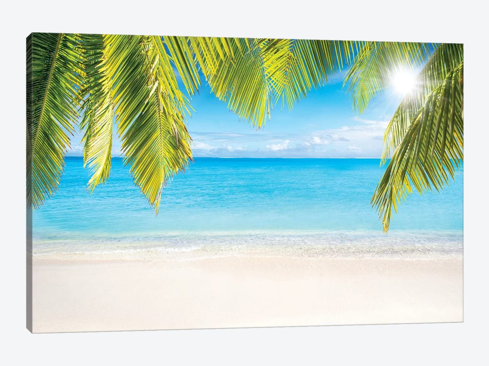 Sunny Beach With Palm Branches by Jan Becke 1-piece Canvas Artwork