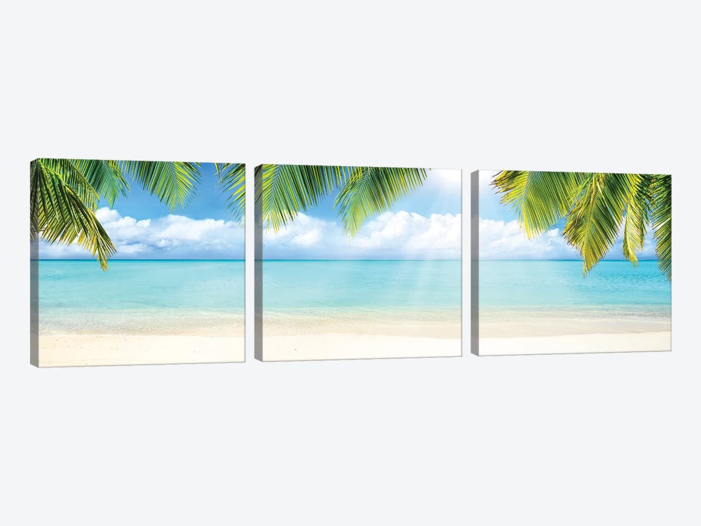 Tropical Beach With White Sand And Turquoise Sea by Jan Becke 3-piece Canvas Print