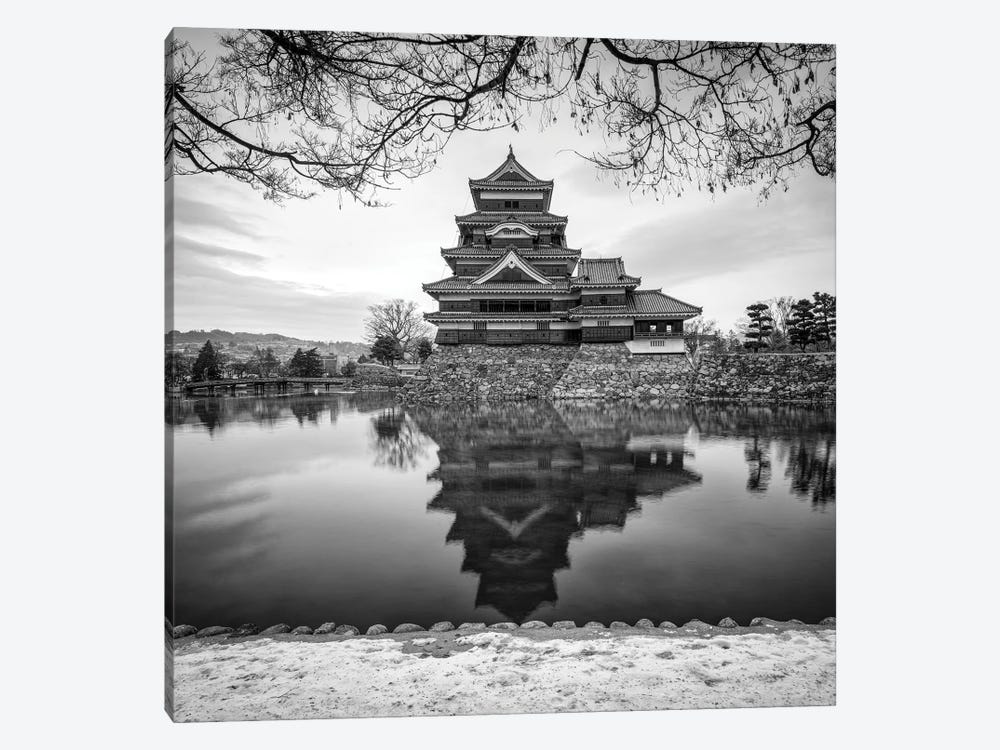 Matsumoto Castle In Black And White by Jan Becke 1-piece Canvas Print