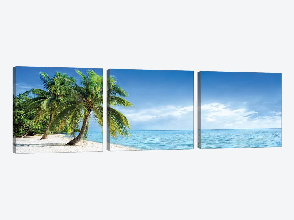 Tropical Beach Panorama With Palm Trees by Jan Becke 3-piece Canvas Artwork