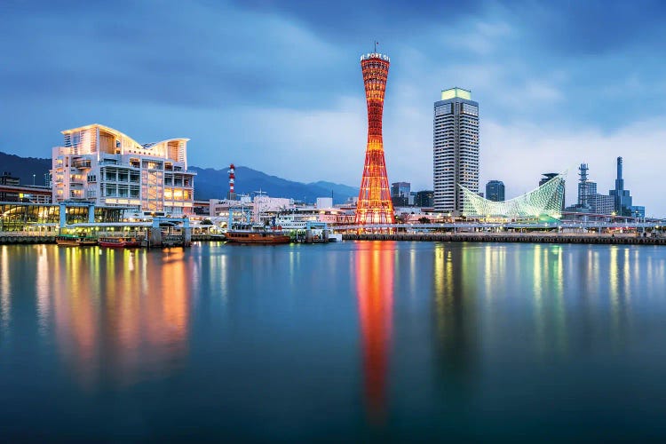 Kobe Skyline With Kobe Port Tower At Night by Jan Becke wall art