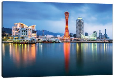 Kobe Skyline With Kobe Port Tower At Night Canvas Art Print - Japan Art