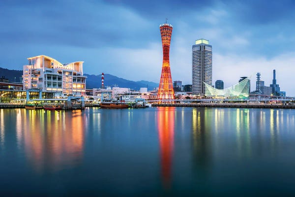 Places: Kobe Skyline With Kobe Port Tower At Night by Jan Becke