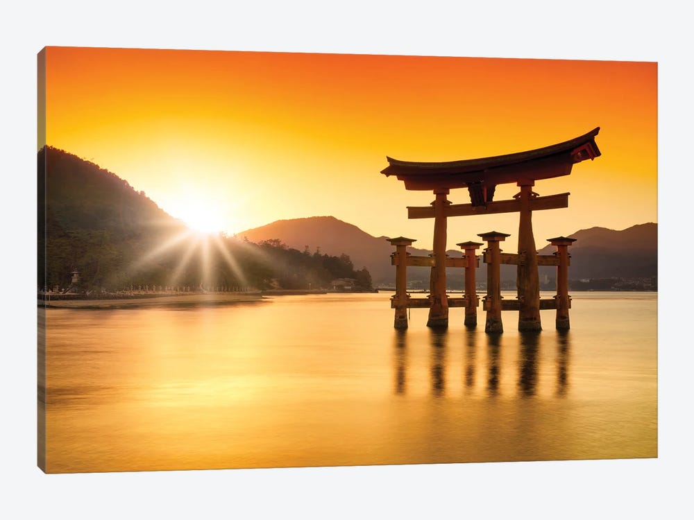 Torii Gate At Sunset, Miyajima Island, Japan by Jan Becke 1-piece Canvas Artwork
