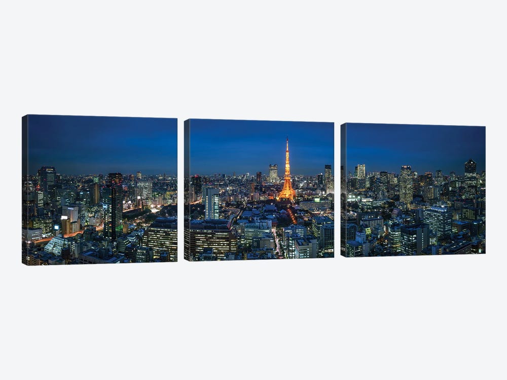 Tokyo Skyline Panorama At Night by Jan Becke 3-piece Canvas Print