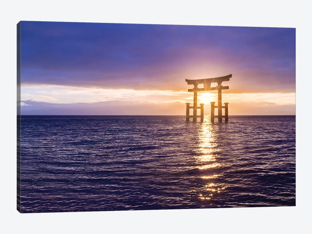 Torii Gate At Sunrise, Lake Biwa, Japan by Jan Becke 1-piece Canvas Art