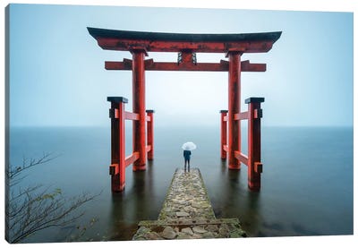 Torii Gate Of The Hakone Shrine At Lake Ashi Canvas Art Print - Gates
