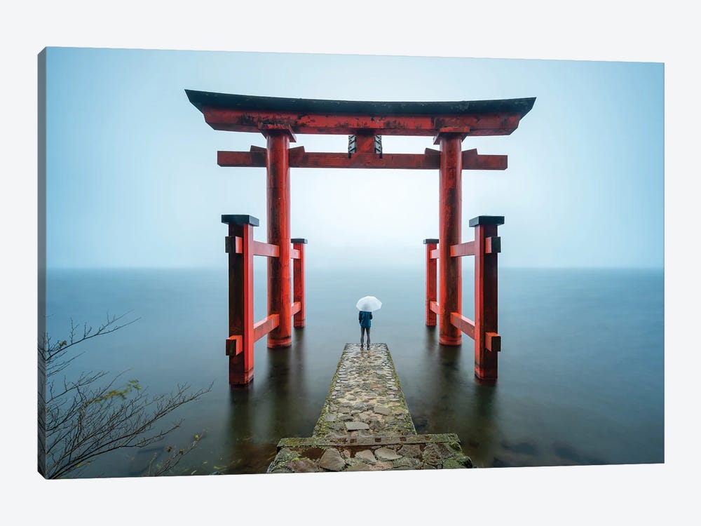 Torii Gate Of The Hakone Shrine At Lake Ashi by Jan Becke 1-piece Canvas Artwork