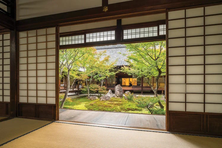 Traditional Japanese Tatami Room At The Kennin-Ji Temple, Gion, Kyoto