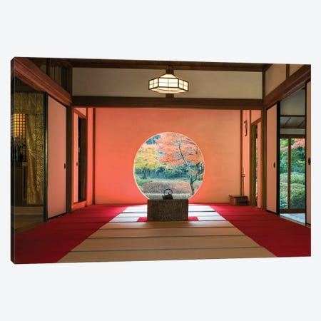 Tea Room With Round Window At The Fukugenzan Meigetsu-In Temple, Kita-Kamakura, Kanagawa Prefecture, Japan Canvas Print #JNB1628} by Jan Becke Canvas Art