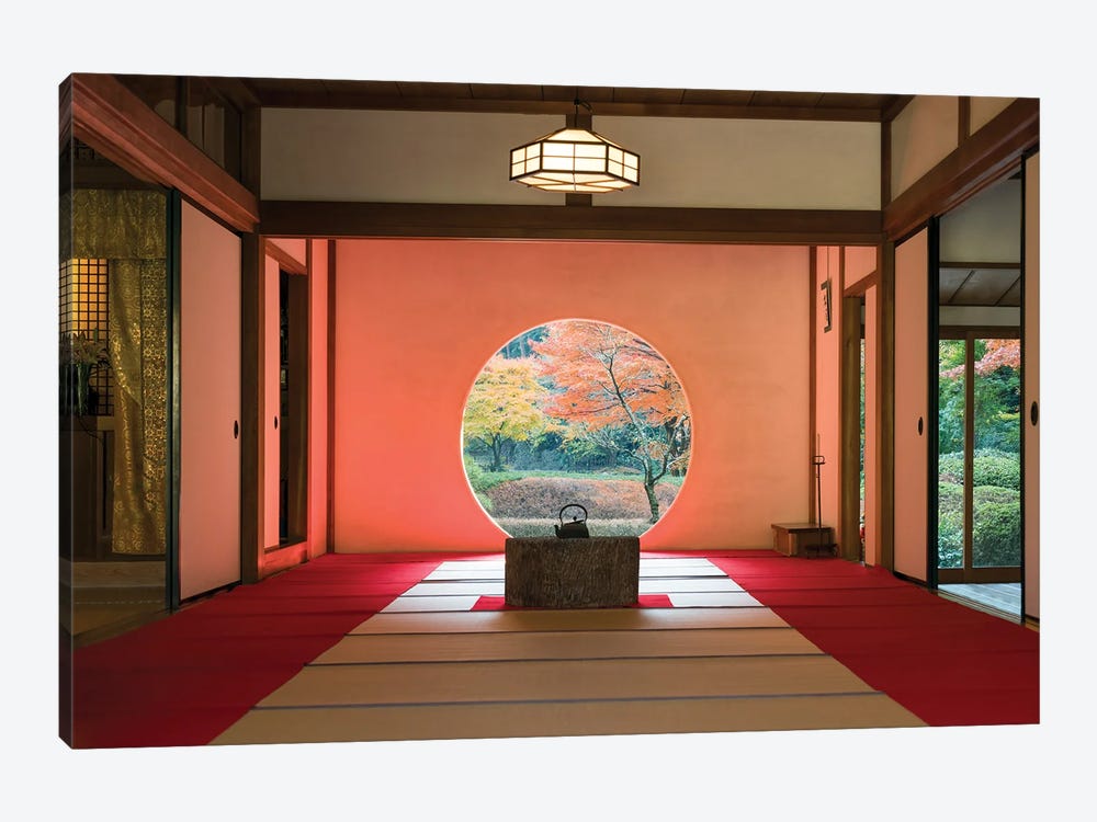 Tea Room With Round Window At The Fukugenzan Meigetsu-In Temple, Kita-Kamakura, Kanagawa Prefecture, Japan by Jan Becke 1-piece Canvas Artwork