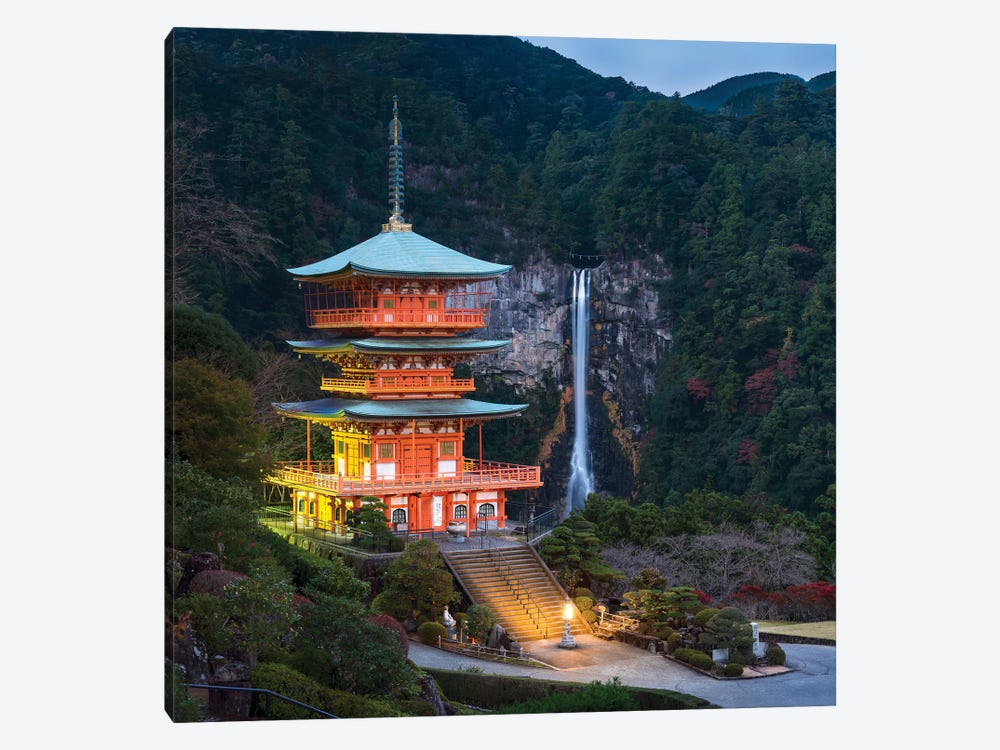 Three-Story Pagoda With Nachi Falls In The Background, Kumano Nachi-Taisha, Japan by Jan Becke 1-piece Art Print