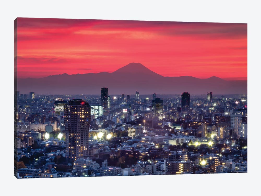 Tokyo Skyline At Sunset With View Of Mount Fuji by Jan Becke 1-piece Art Print