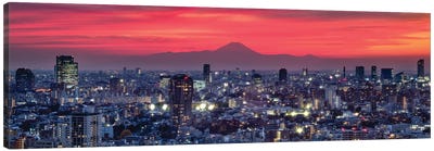 Tokyo Skyline Panorama At Sunset With View Of Mount Fuji Canvas Art Print - Aerial Photography