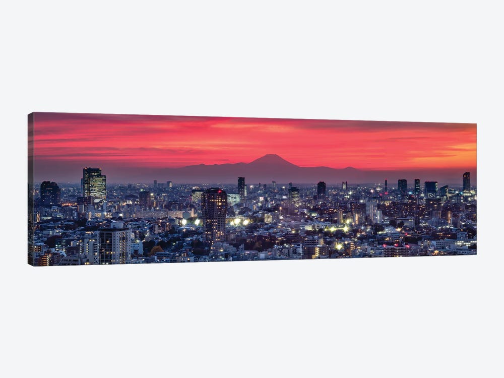 Tokyo Skyline Panorama At Sunset With View Of Mount Fuji by Jan Becke 1-piece Canvas Art