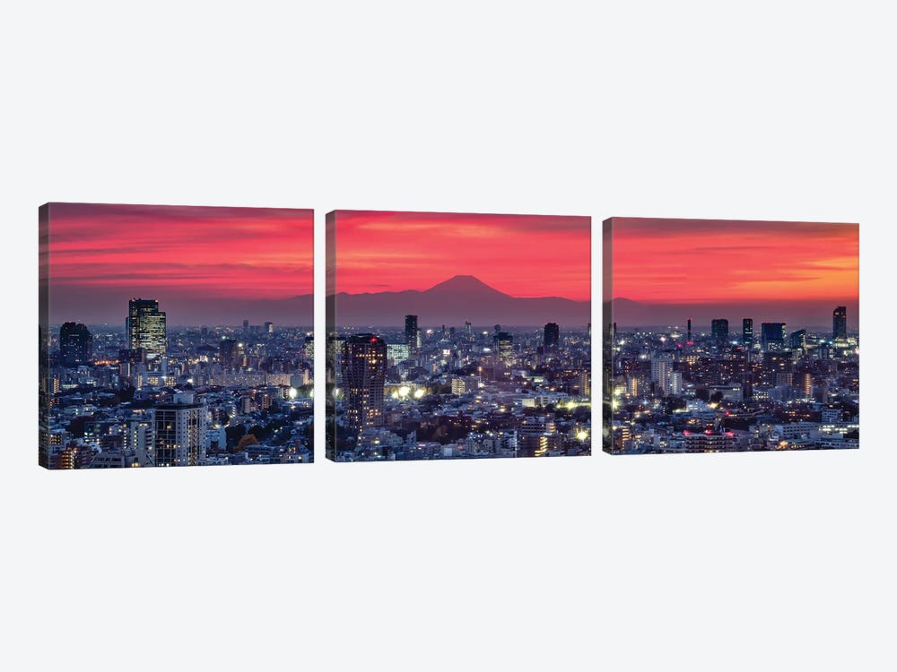 Tokyo Skyline Panorama At Sunset With View Of Mount Fuji by Jan Becke 3-piece Canvas Art