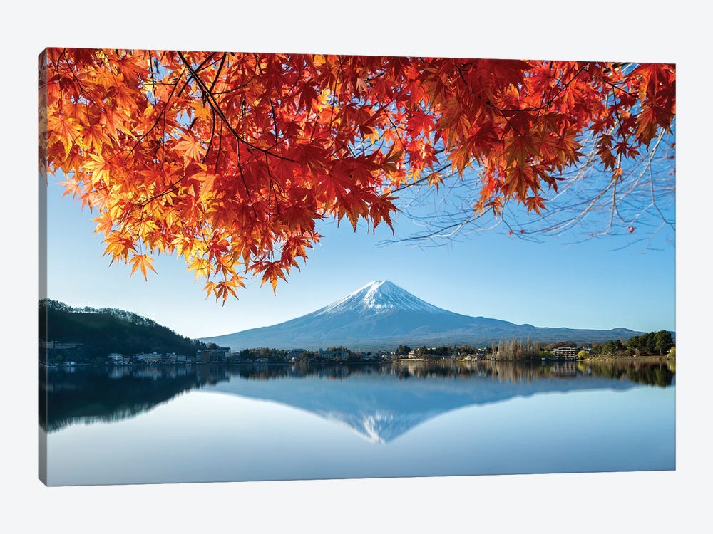 Autumn Foliage With Mount Fuji, Lake Kawaguchiko, Japan by Jan Becke 1-piece Canvas Art Print