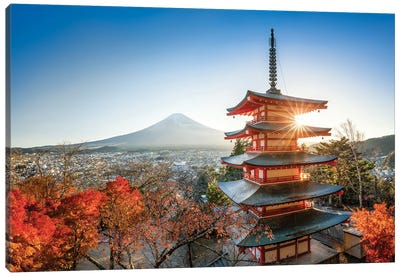 Chureito Pagoda With Mount Fuji In Autumn Season Canvas Art Print - Pagodas