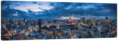 Tokyo Skyline Panorama At Dusk With View Of Tokyo Tower Canvas Art Print - Aerial Photography
