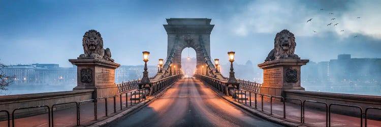 Széchenyi Chain Bridge Panorama In Budapest, Hungary