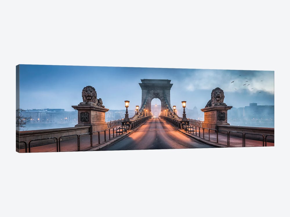 Széchenyi Chain Bridge Panorama In Budapest, Hungary by Jan Becke 1-piece Canvas Art Print