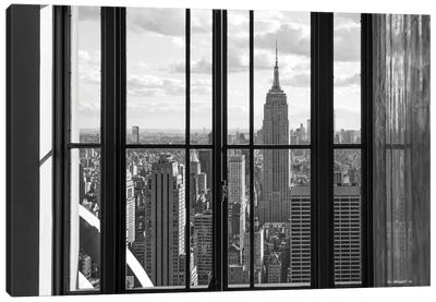 Manhattan Skyline With Empire State Building In Black And White, New York City, Usa Canvas Art Print - New York City Skylines