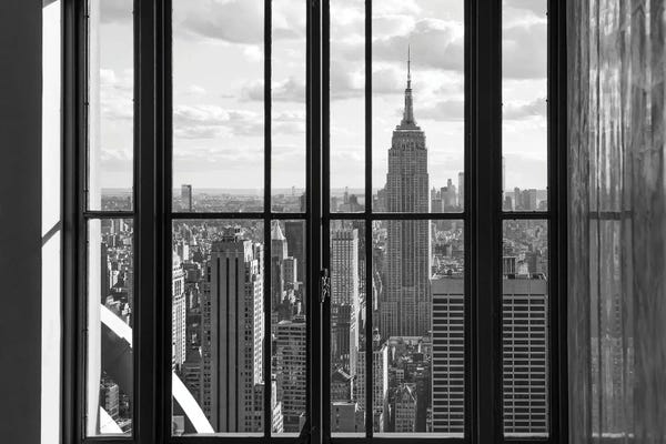 Manhattan: Manhattan Skyline With Empire State Building In Black And White, New York City, Usa by Jan Becke