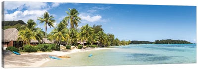 Tropical Beach Panorama On Moorea Island, French Polynesia Canvas Art Print - French Polynesia Art