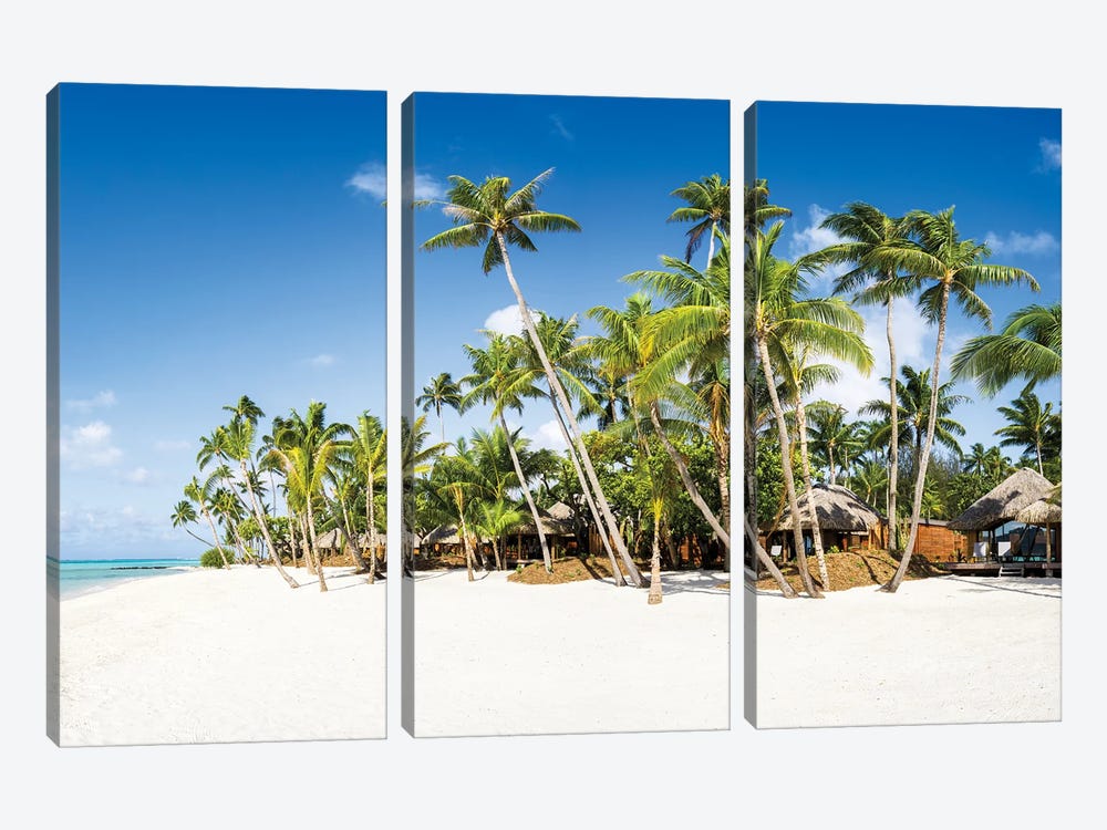 White Sand Beach With Palm Trees by Jan Becke 3-piece Canvas Art Print