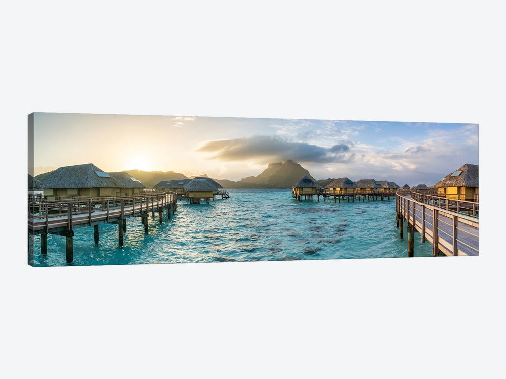 Overwater Bungalows And Blue Lagoon In Bora Bora, French Polynesia by Jan Becke 1-piece Canvas Art