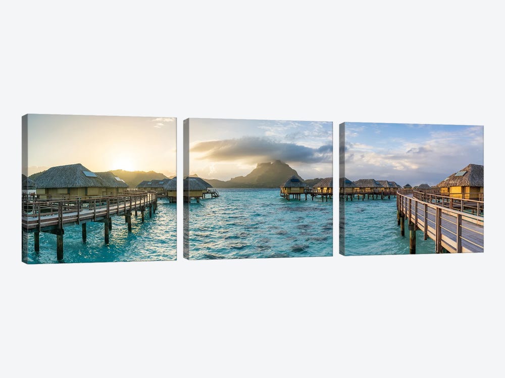 Overwater Bungalows And Blue Lagoon In Bora Bora, French Polynesia by Jan Becke 3-piece Canvas Art