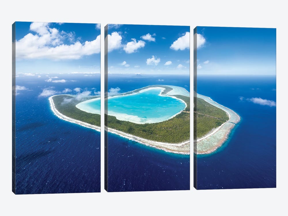Heart-Shaped Tupai Atoll In French Polynesia by Jan Becke 3-piece Canvas Art Print